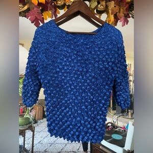 Blue Textured Short Sleeve Shirt
